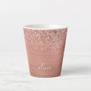 Tasse Latte Monogramme de Parties scintillant rose or Rose en 
