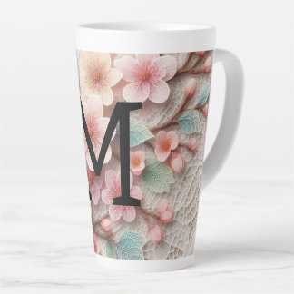 Tasse Latte Monogramme dentelle rose floral pastel fleurs de c