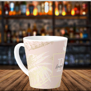 Tasse Latte Monogramme d'or feuille rose palmier tropical