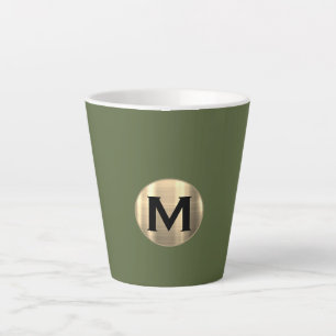 Tasse Latte Monogramme d'or vert olive moderne