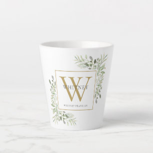 Tasse Latte Monogramme doré de verdure moderne Élégant