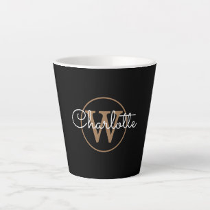 Tasse Latte Monogramme doré élégant écriture girly noir