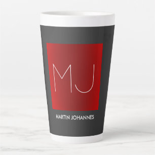 Tasse Latte Monogramme Elegant Red Grey Ajouter Nom Initiales