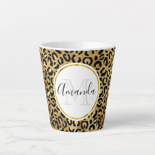 Tasse Latte Monogramme Empreinte de léopard sauvage et exotiqu