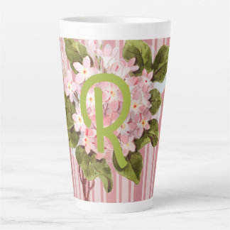 Tasse Latte Monogramme et fleurs sur rayures roses