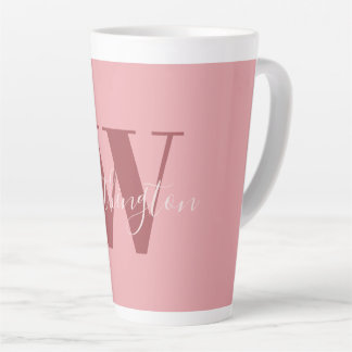 Tasse Latte Monogramme et nom féminin rose blush rouge
