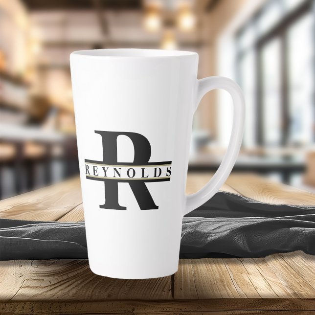 Tasse Latte Monogramme et nom gras Noir/Or ID613 (Créateur téléchargé)