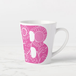 Tasse Latte monogramme floral B lettre majuscule