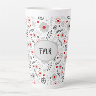 Tasse Latte Monogramme floral rouge gris moderne