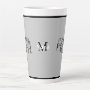 Tasse Latte Monogramme Graphique mignon Eléphant Noir personna