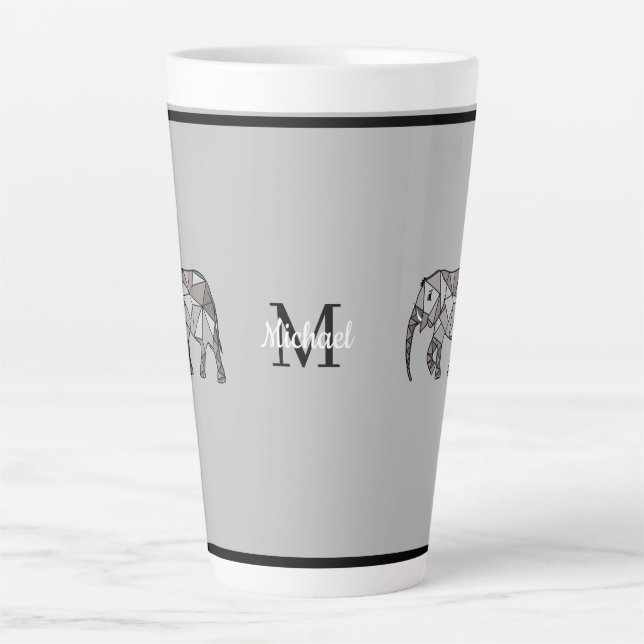 Tasse Latte Monogramme Graphique mignon Eléphant Noir personna (Devant)