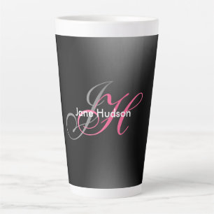 Tasse Latte Monogramme gris noir simple cadeau spécial simple
