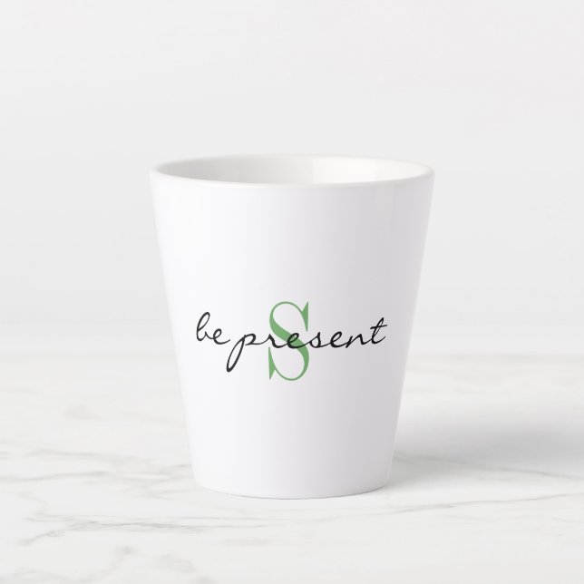 Tasse Latte Monogramme Initial, Script élégant être présent, (Devant)