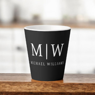 Tasse Latte Monogramme moderne minimaliste noir et blanc