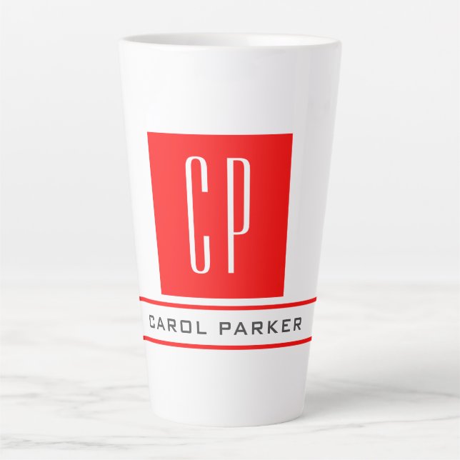 Tasse Latte Monogramme moderne Professional Plain Nom simple (Devant)