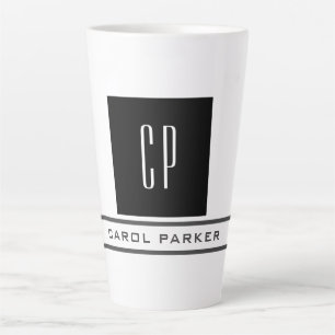 Tasse Latte Monogramme moderne Professional Plain Nom simple
