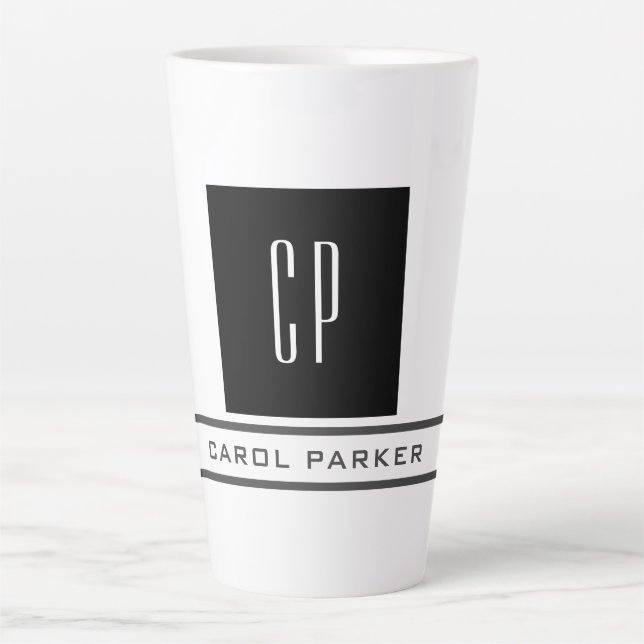 Tasse Latte Monogramme moderne Professional Plain Nom simple (Devant)