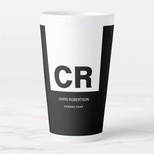 Tasse Latte Monogramme noir blanc Créer cadeau personnalisé (Devant)