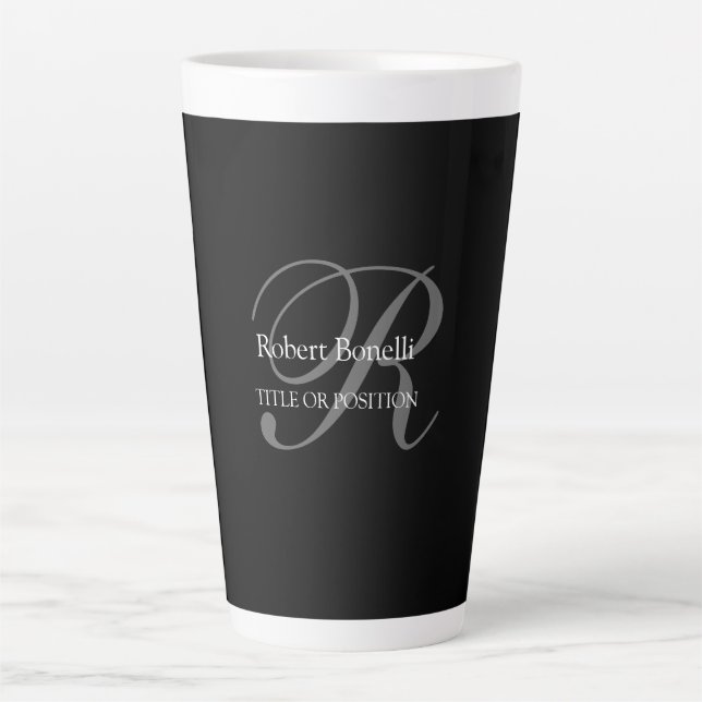 Tasse Latte Monogramme noir blanc gris (Devant)