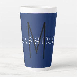 Tasse Latte Monogramme Noir Professionnel Bleu Votre Nom