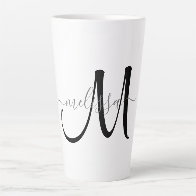 Tasse Latte Monogramme noir simple Gris Nom du script personna (Devant)