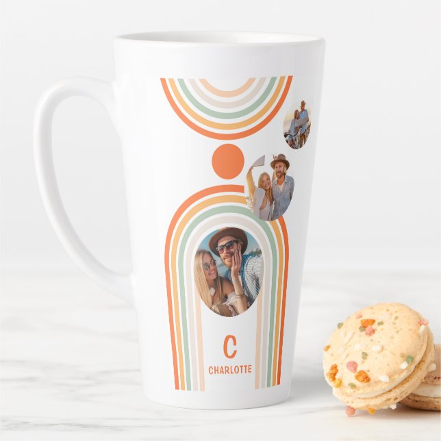 Tasse Latte Monogramme Nom Boho Arch Multi Photo Fille tendanc (En situation)