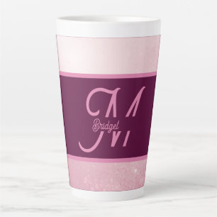 Tasse Latte Monogramme ombré scintillant rose féminin doux pou