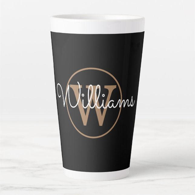 Tasse Latte Monogramme or moderne noir (Devant)