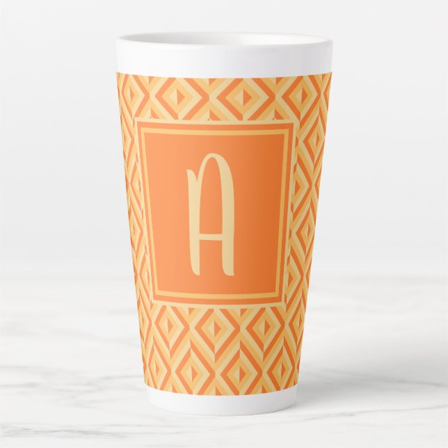 Tasse Latte Monogramme Orange Motif diamant à trois tons (Devant)