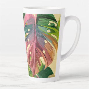 Tasse Latte Monogramme personnalisé Feuilles tropicales Coloré
