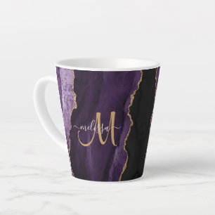 Tasse Latte Monogramme personnalisé Parties scintillant or vio