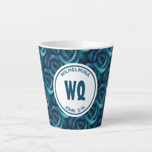 Tasse Latte Monogramme personnalisé Rose bleu Christian
