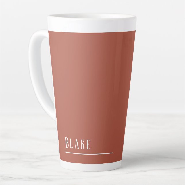 Tasse Latte monogramme personnalisé, tan de terre cuite modern (Angle gauche)