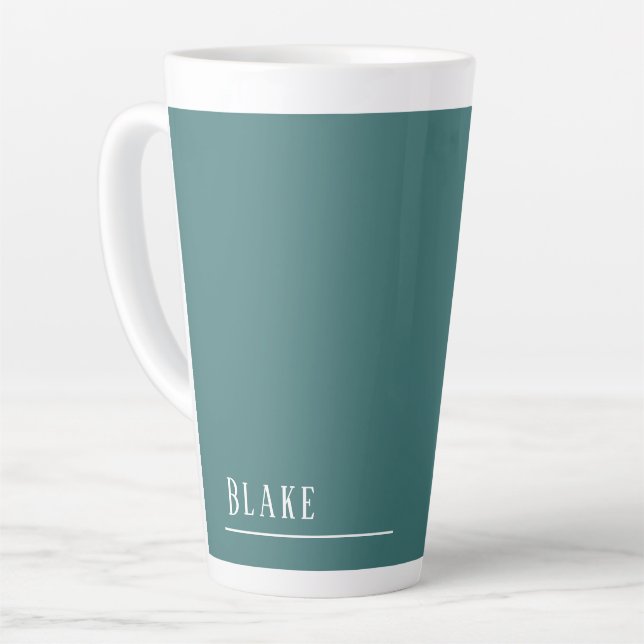Tasse Latte monogramme personnalisé, turquoise bleu-vert (Angle gauche)