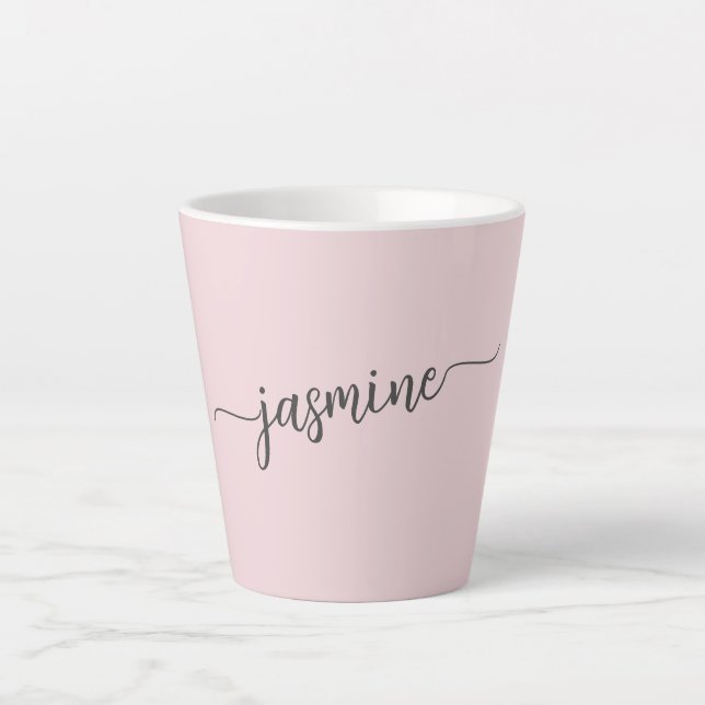 Tasse Latte Monogramme rose pâle minimaliste Nom Signature Lat (Devant)