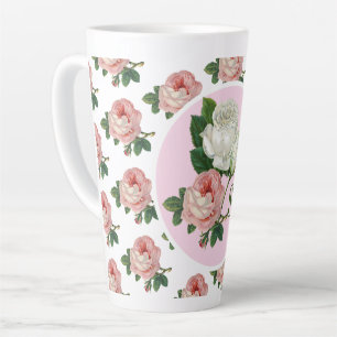 Tasse Latte Monogramme rose rose Vintage Floral a chic