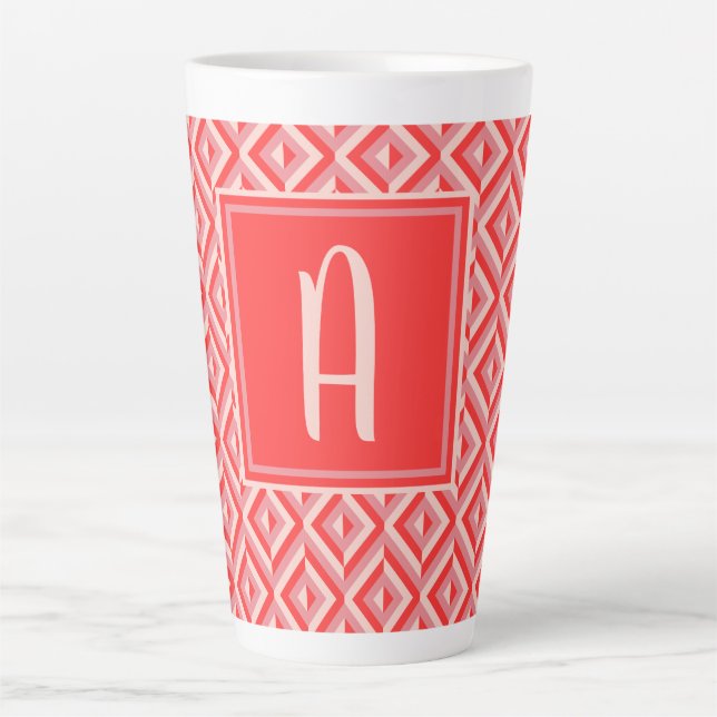 Tasse Latte Monogramme rouge Motif diamant à trois tons (Devant)