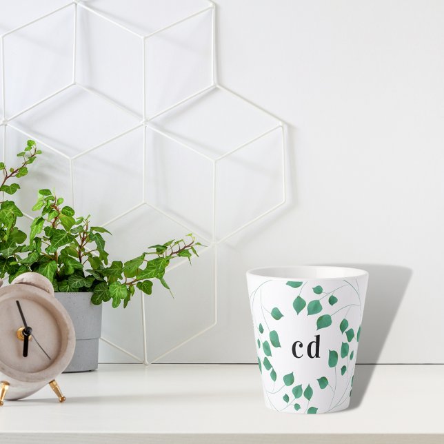 Tasse Latte Monographie verte du feuillage (Créateur téléchargé)