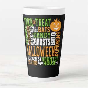 Tasse Latte Mot d'Halloween Jumble coloré mignon araignée Citr