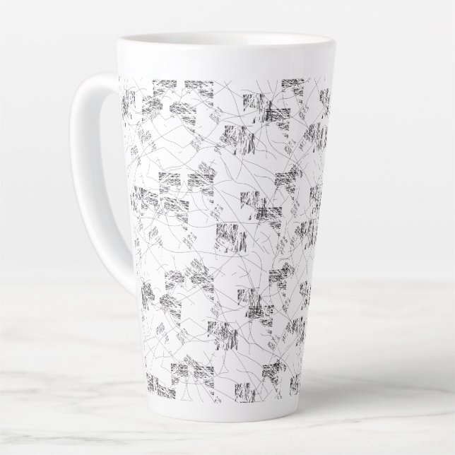 Tasse Latte motif Abstrait noir et blanc avec répétition, s (Angle gauche)