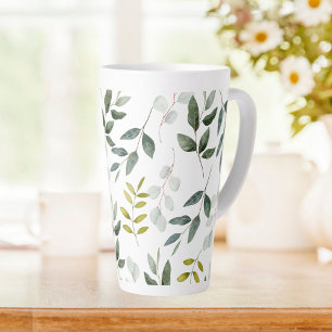Tasse Latte Motif aquarelle de feuilles vertes