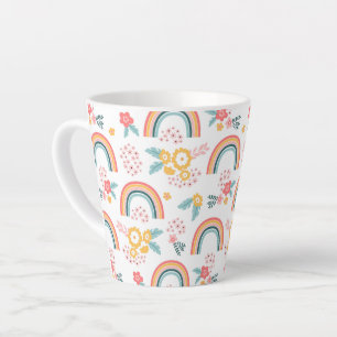 Tasse Latte Motif arc-en-ciel fleuri coloré