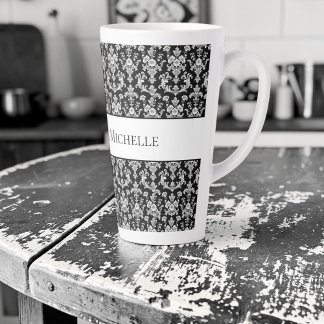 Tasse Latte Motif damassé noir et blanc victorien