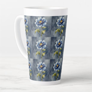 Tasse Latte Motif d'aquarelle de fleurs bleues