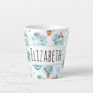 Tasse Latte Motif d'aquarelle de la belle baleine nautique