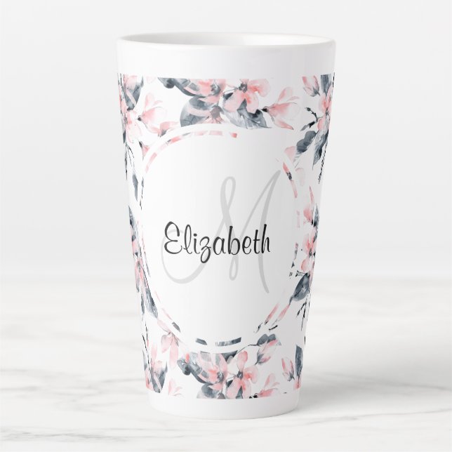Tasse Latte Motif d'aquarelle rose et gris (Devant)
