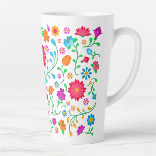 Tasse Latte Motif d'art populaire coloré et joyeux 