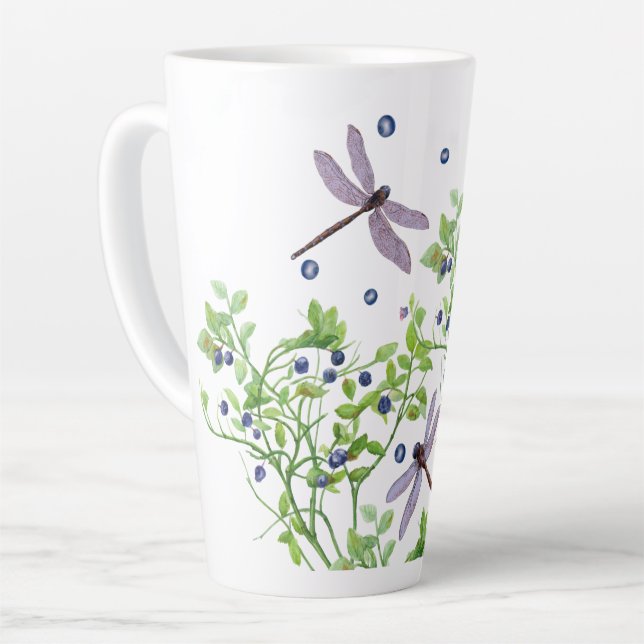 Tasse Latte Motif de bleuets avec libellules (Angle gauche)