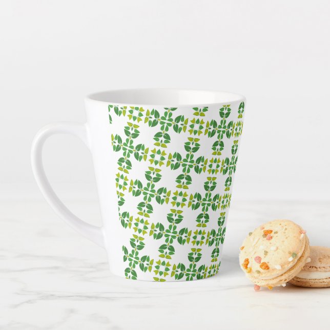 Tasse Latte Motif de feuille, motif de feuilles, feuilles vert (En situation)