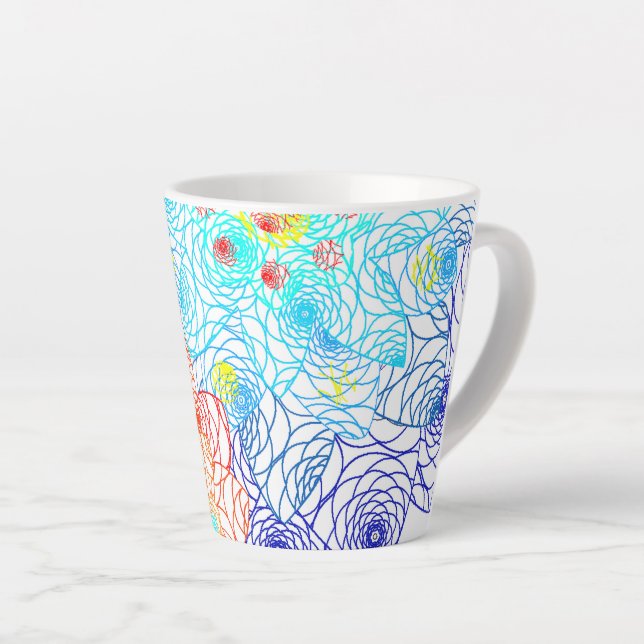 Tasse Latte Motif de fleurs bleu et rouge (Angle droit)
